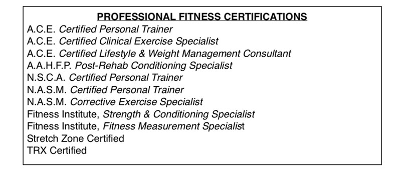 Mike's Personal Training Certifications