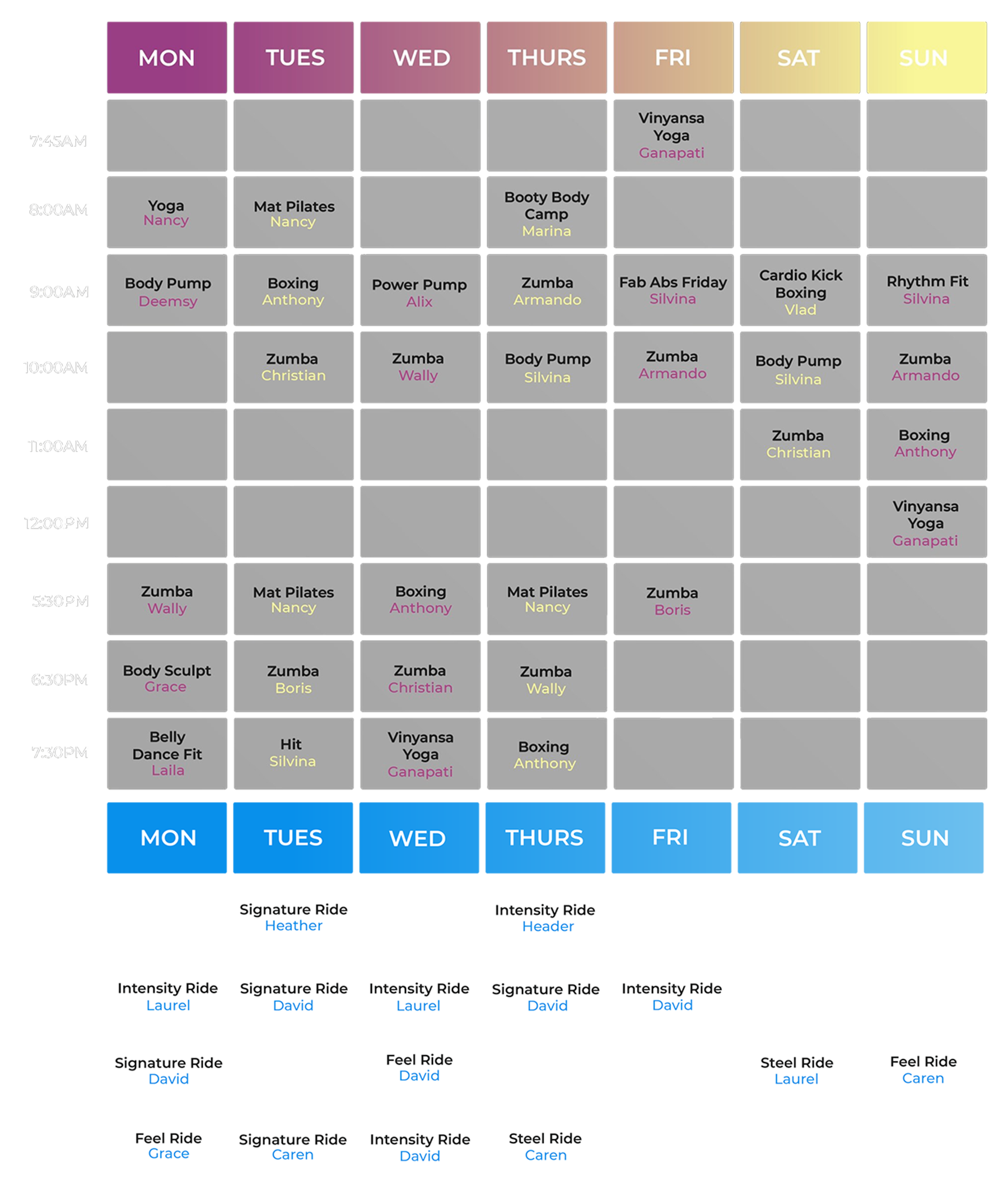 Class Schedules - December 2025