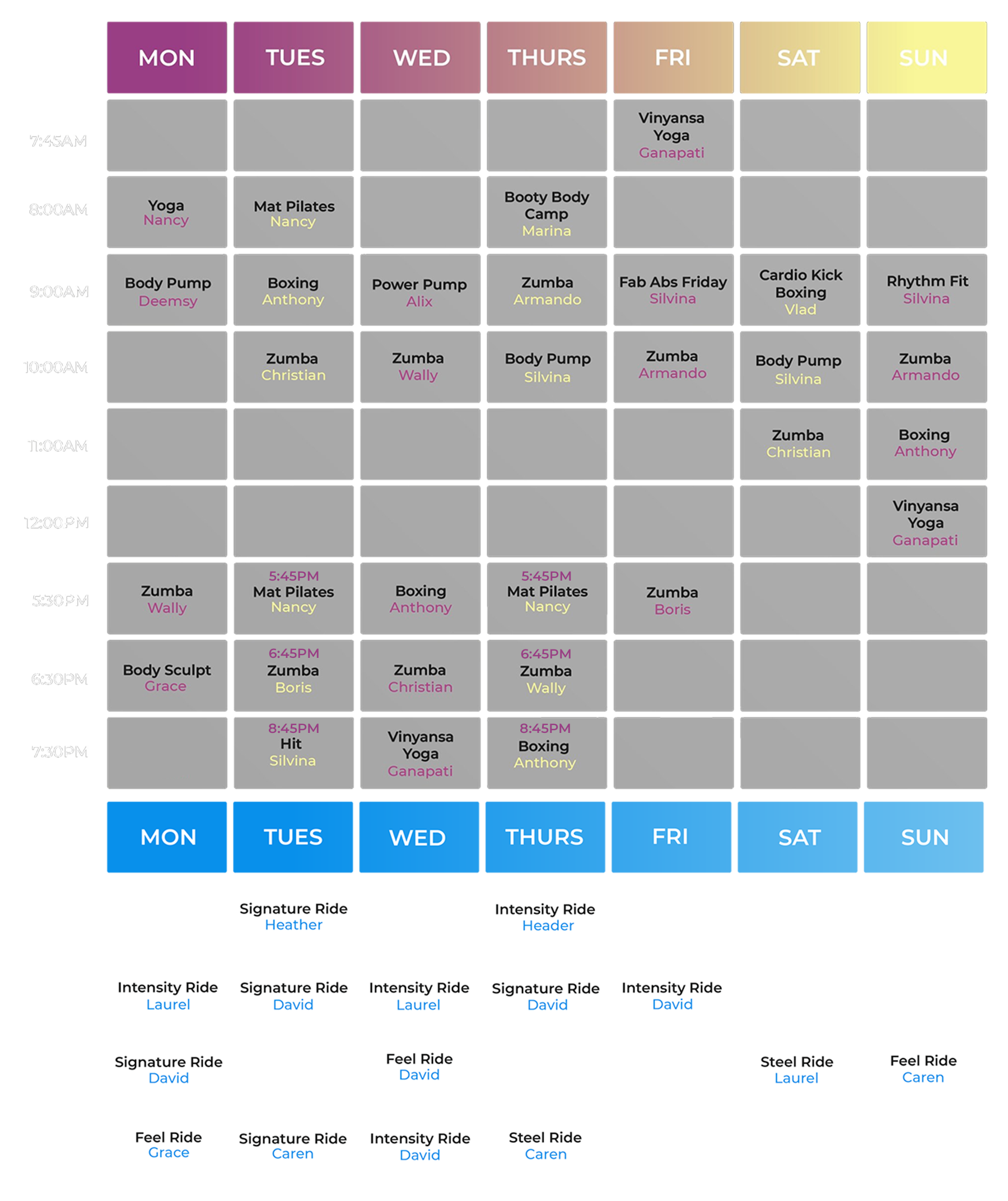 Class Schedules - January 2026