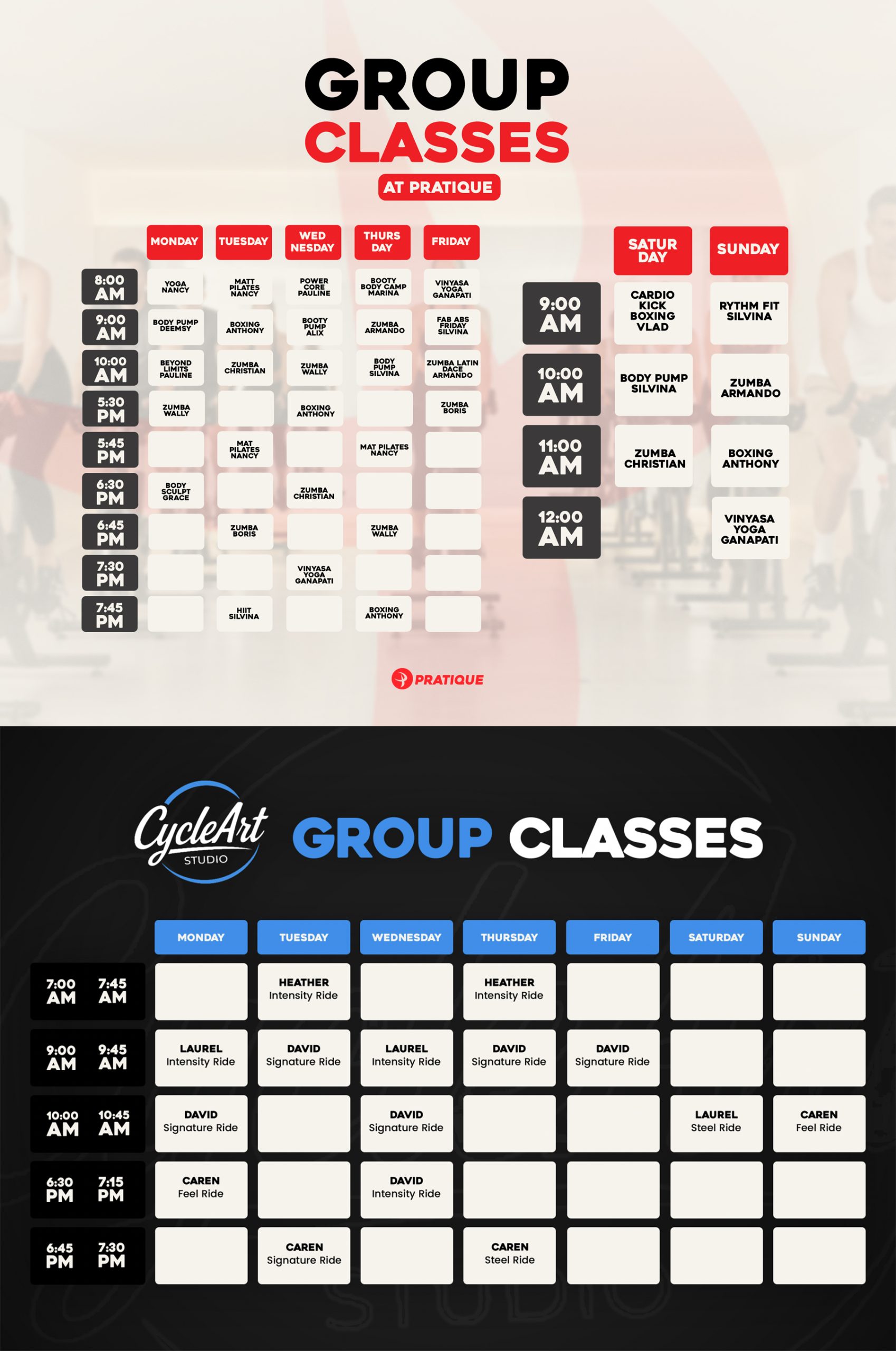 Olympia Gym Group Fitness & Cycling Schedule - April 2026